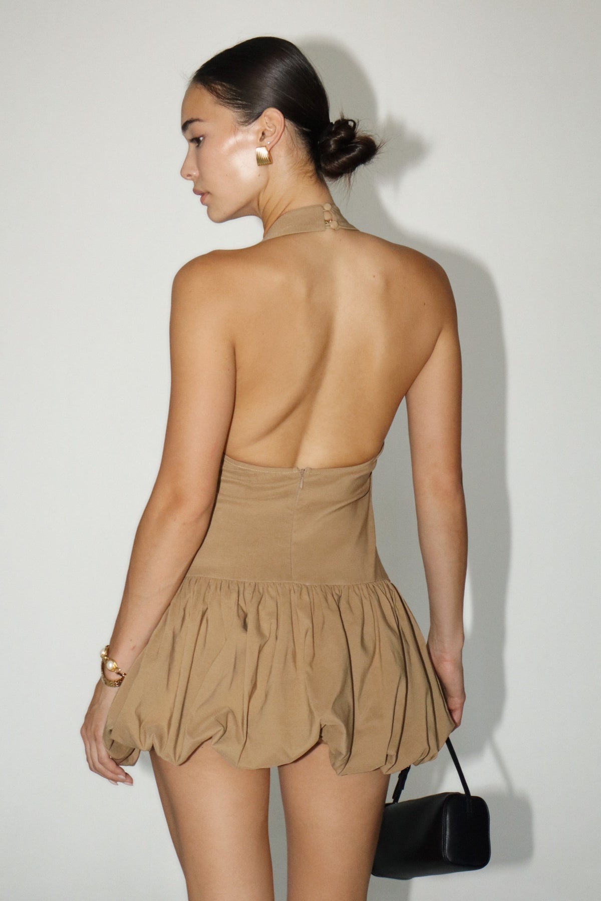 Halter Neck Puff Mini Dress Clover Tiger Halter Neck Puff Mini Dress Clover Tiger