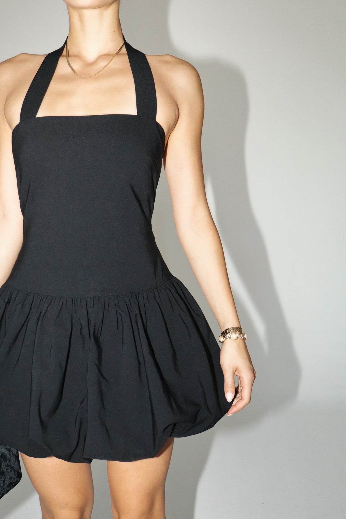 Halter Neck Puff Mini Dress