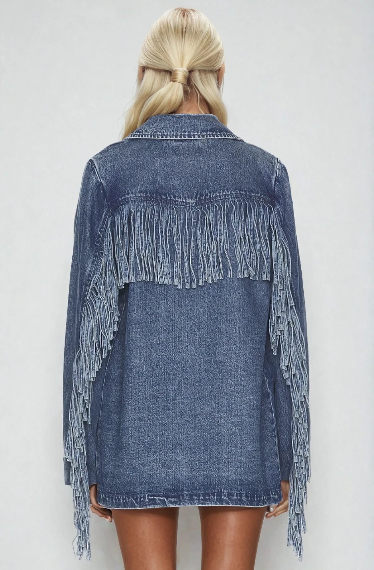 Premium Fringe Denim Blazer