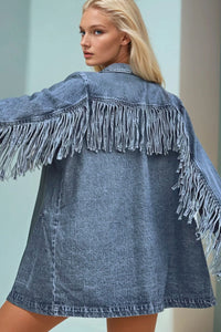 Premium Fringe Denim Blazer