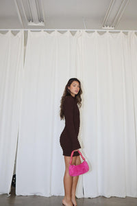 Chocolate Long Sleeve Lace Up Mini Dress