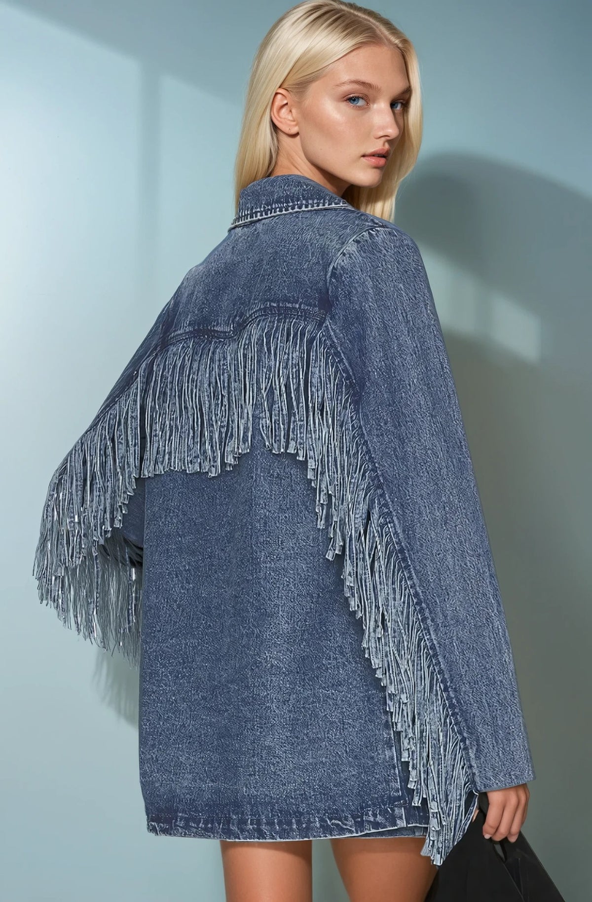 Premium Fringe Denim Blazer