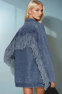 Premium Fringe Denim Blazer