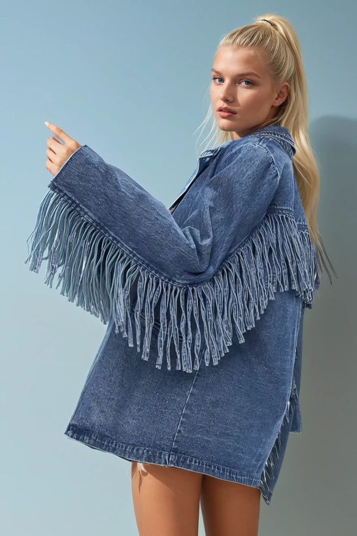Premium Fringe Denim Blazer