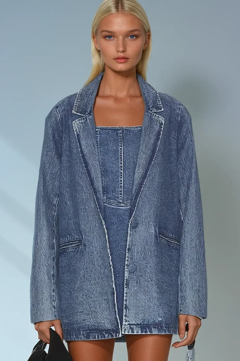 Premium Fringe Denim Blazer – Clover Tiger