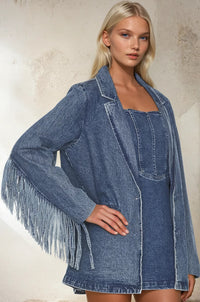 Premium Fringe Denim Blazer