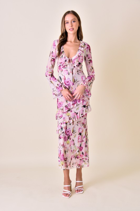 clover maxi dress Ruffle V Neck Maxi Dress – Clover Tiger